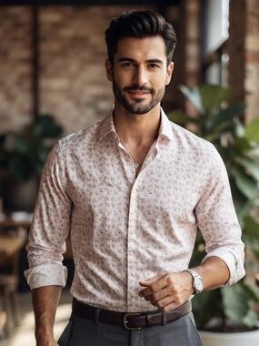 Strellson Slim Fit Crane Print Button-Down Shirt - Size 44 (17.5) Quite Luxury